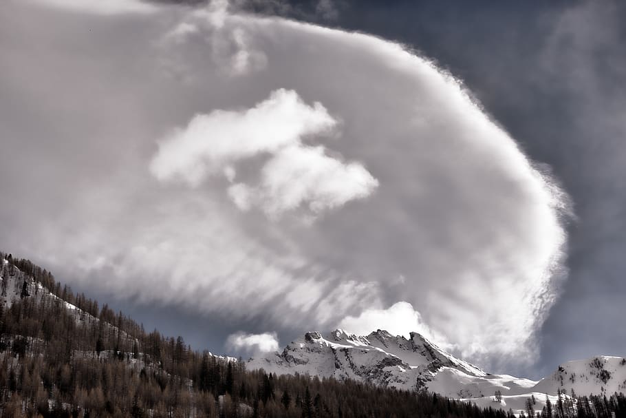 Photography of Mountain Under Cloudy Sky, clouds, cold, environment HD wallpaper