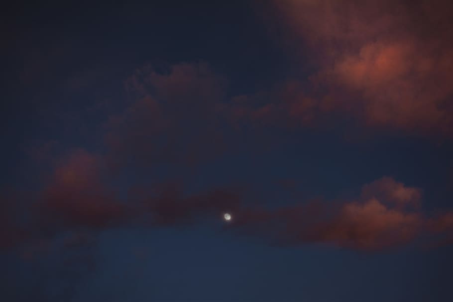 moon, sky, night, skyline, clouds, spring, colours, blue, red HD wallpaper