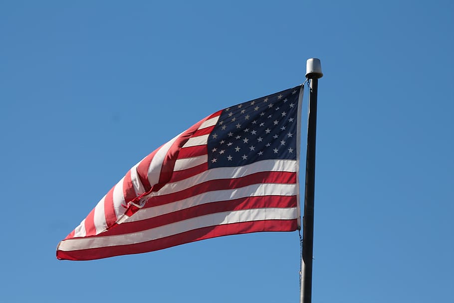 flag, waving, america, blue, patriotism, sky, low angle view HD wallpaper