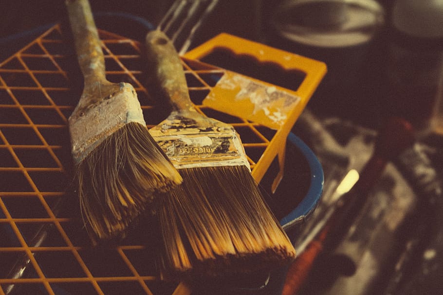 paint brushes, painting, objects, indoors, close-up, no people HD wallpaper
