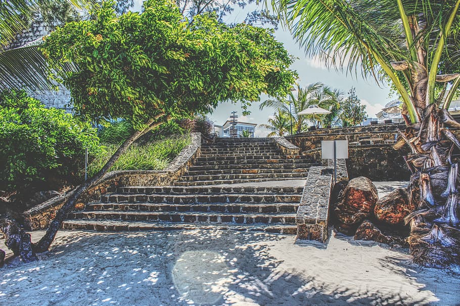 stairs, old, rocks, mauritius, island, azuri, nature, beach HD wallpaper
