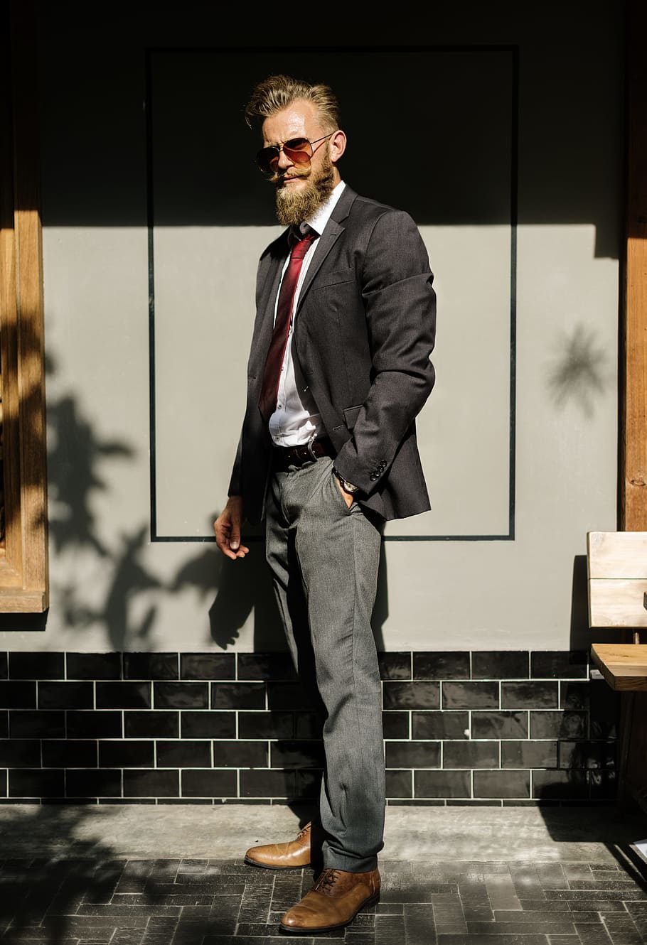 Man Standing Near the Wall, adult, beard, business, designer suit