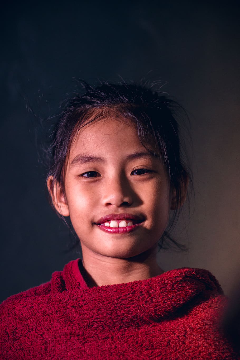 portrait, asian, kid, red, people, face, headshot, one person HD wallpaper