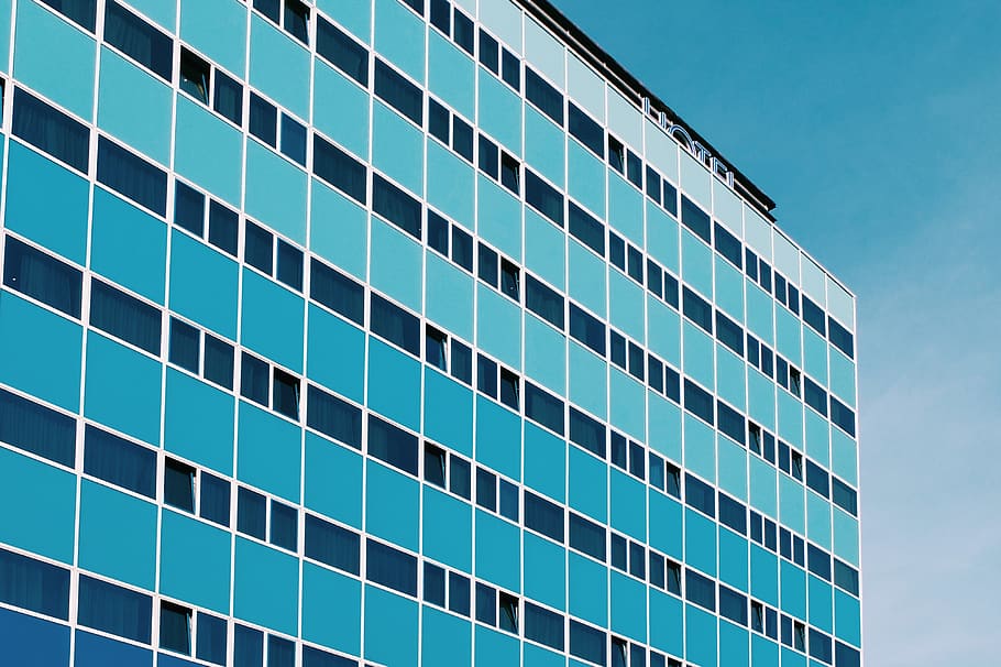 blue window glass building, architecture, low angle view, built structure HD wallpaper