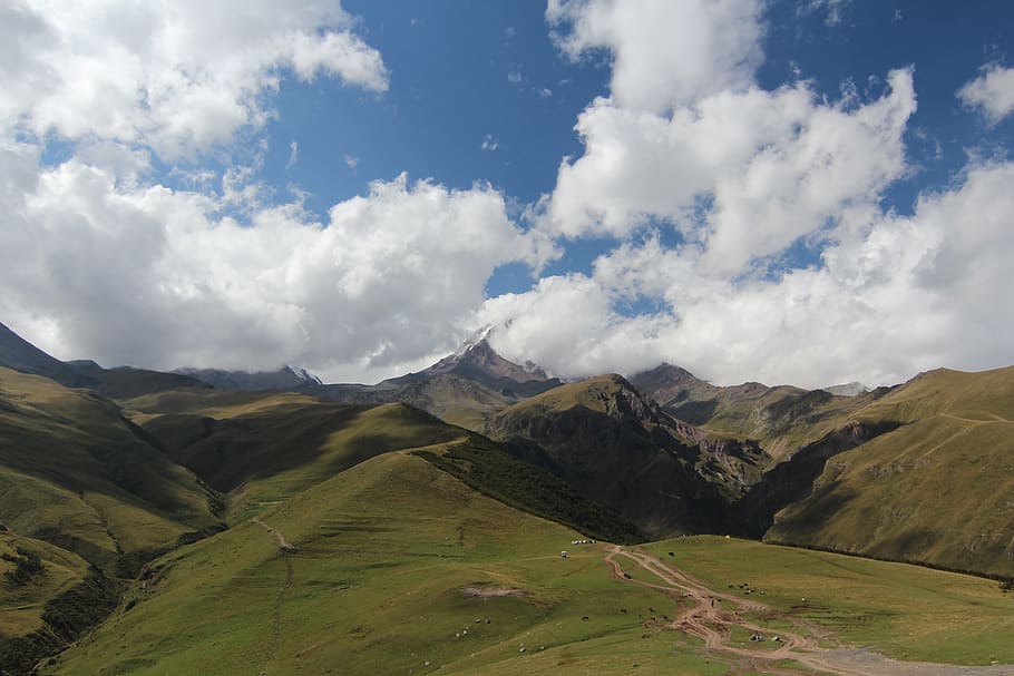 landscape, nature, mountain, cloud, sky, meadow, hill, lake HD wallpaper