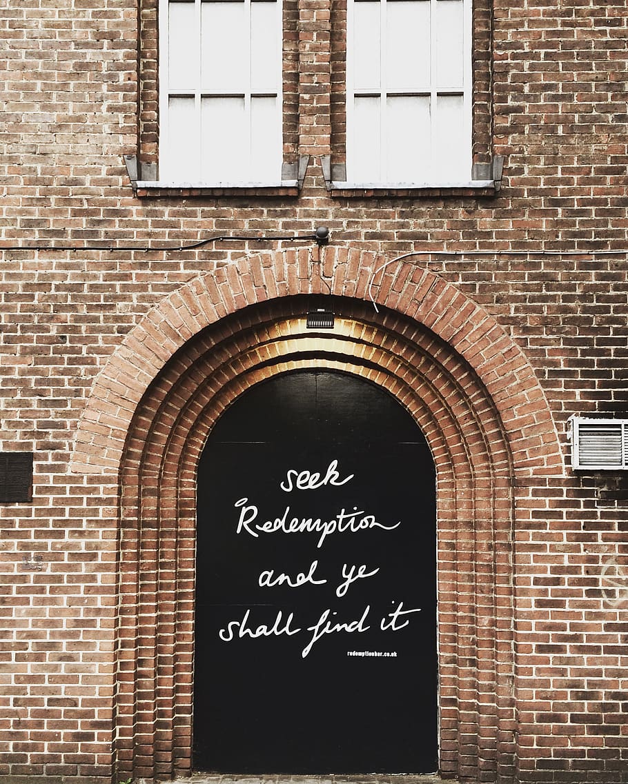 Black Wooden Door With Quote Printed at Daytime, ancient, antique HD wallpaper