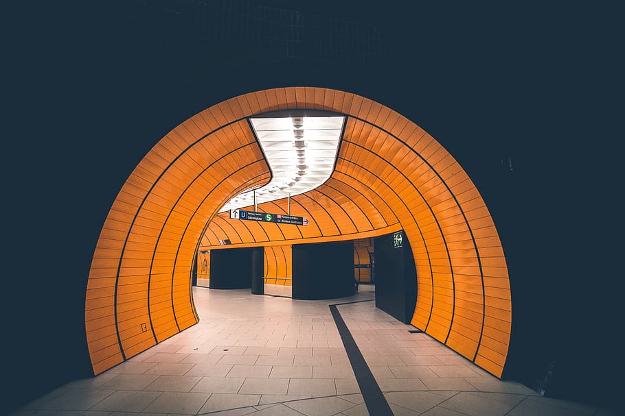 architecture, design, lights, modern, perspective, tiles, tunnel HD wallpaper