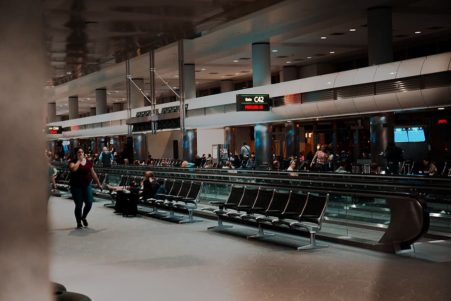 train terminal, bench, denver, restaurant, food, food court, airport terminal HD wallpaper