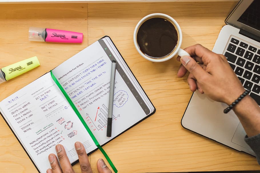 Notebook And Coffee Photo, Laptop, Office, Computer, Flatlay HD wallpaper