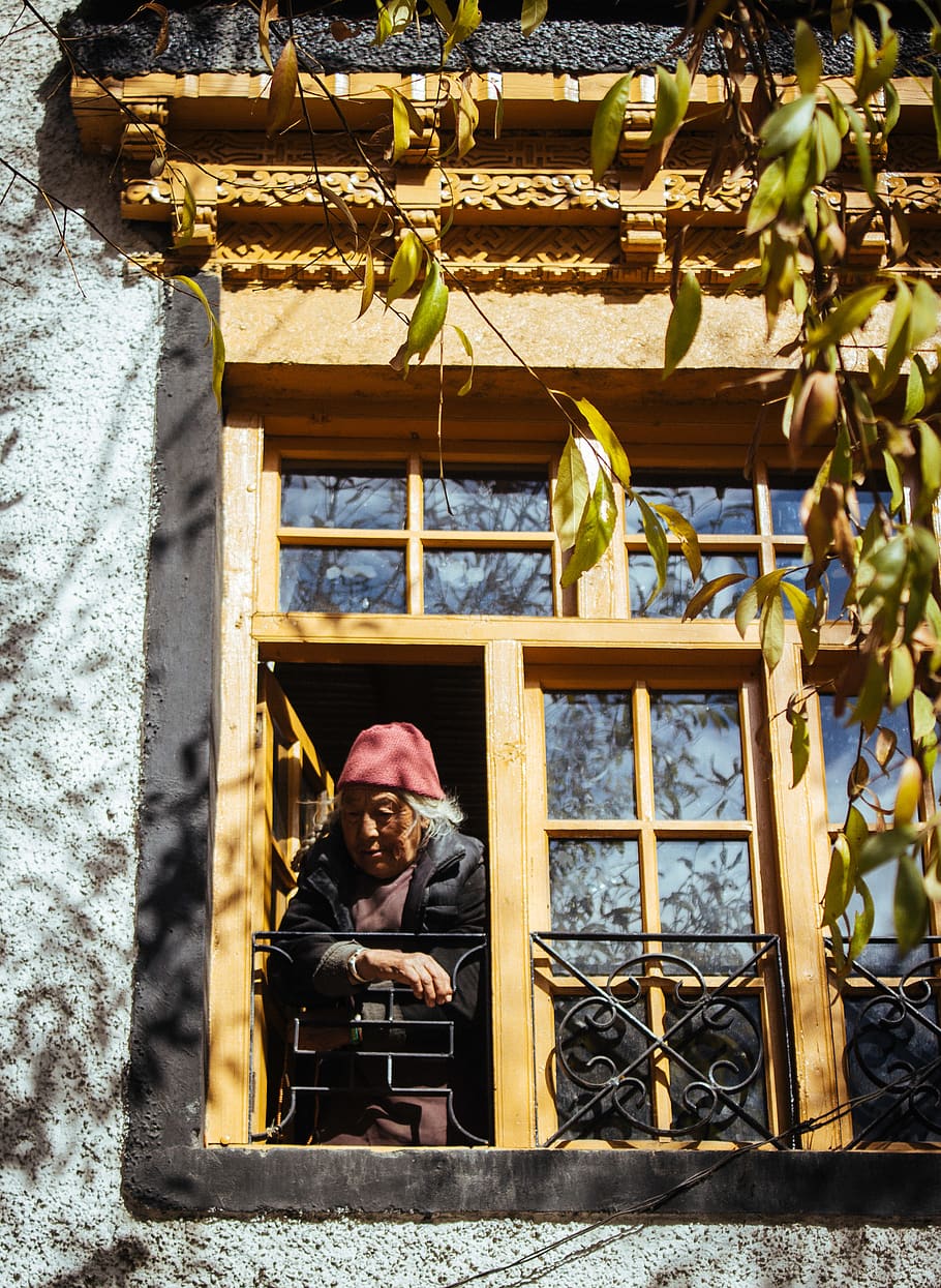 woman standing open window, real people, one person, sitting HD wallpaper