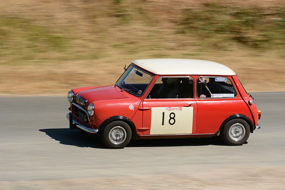 mini, red, race car, competition, speed, hillclimb, drive, corner HD wallpaper