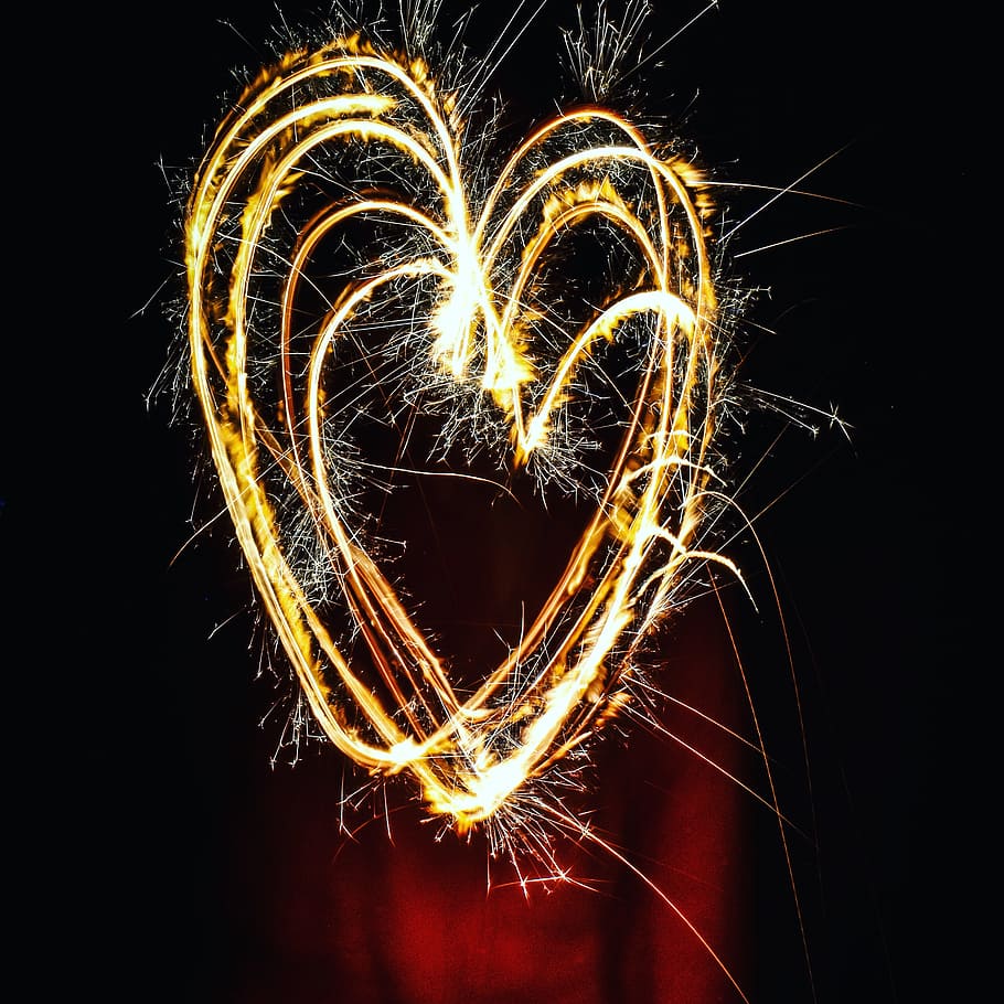 Heart-shaped Fireworks, bright, long-exposure, sparkler, sparkling