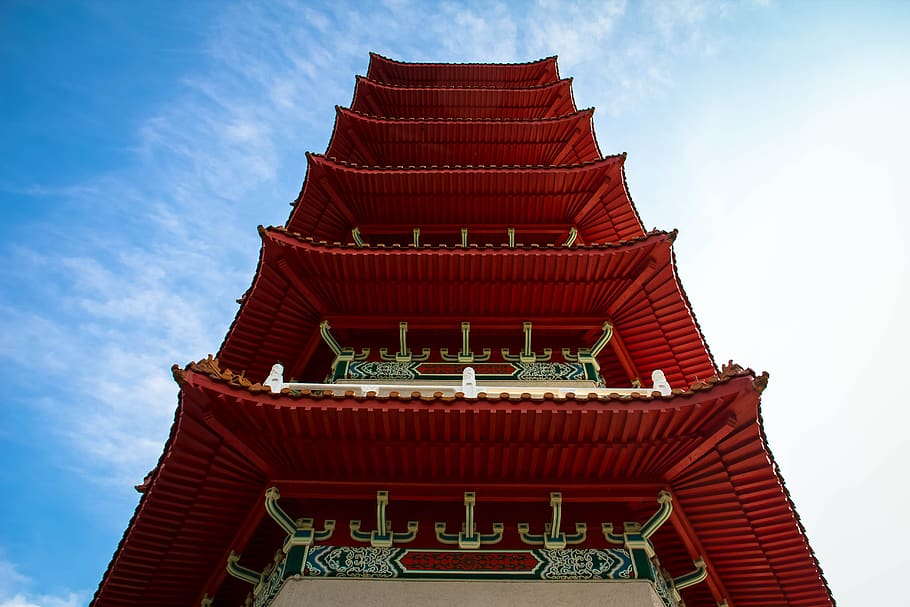 red and white pagoda, building, architecture, temple, worship HD wallpaper