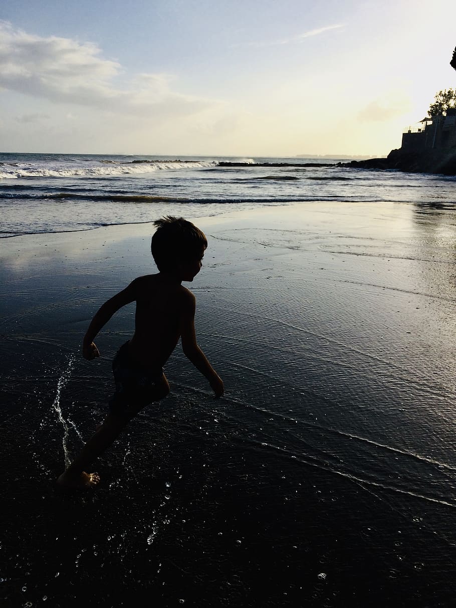 spain, water, child, sea, sky, beach, land, childhood, boys HD wallpaper