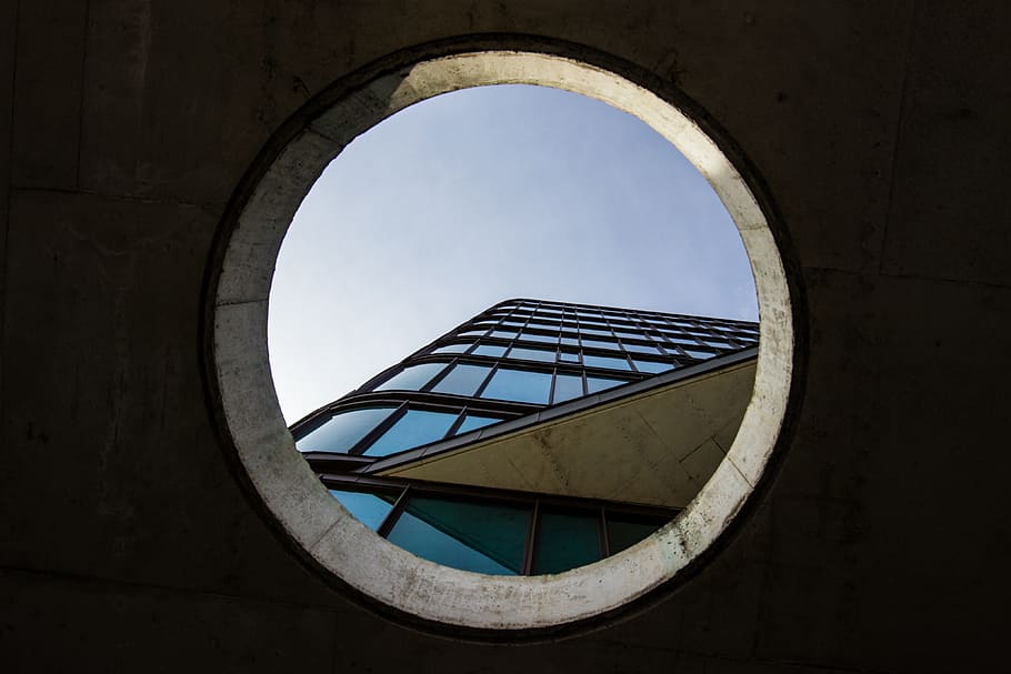 architecture, building, infrastructure, blue, sky, hole, dark HD wallpaper