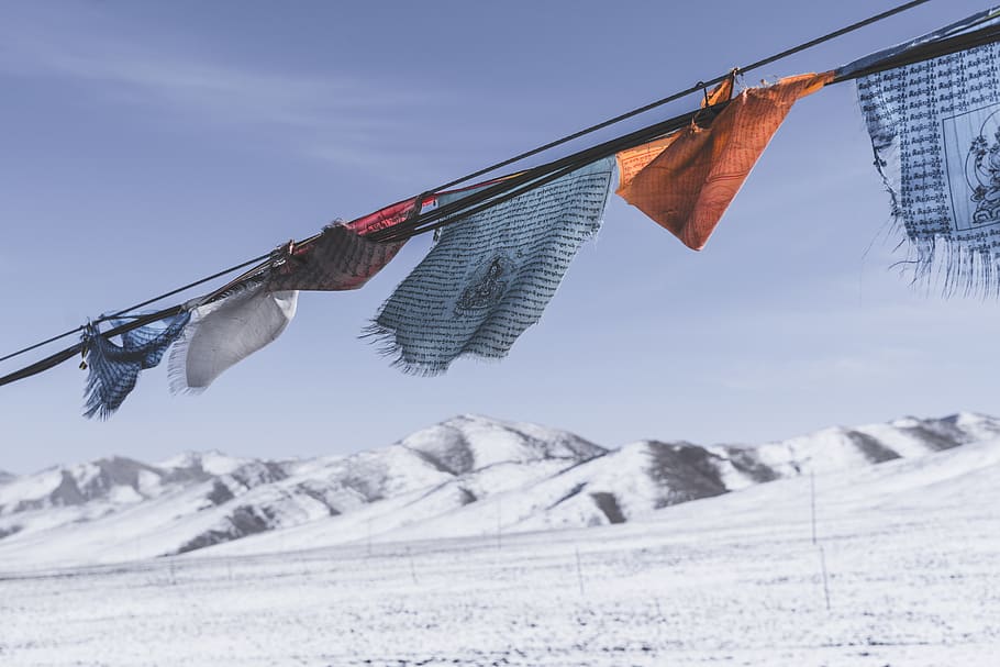 textiles hung on wire, nature, outdoors, snow, mountain, ice HD wallpaper