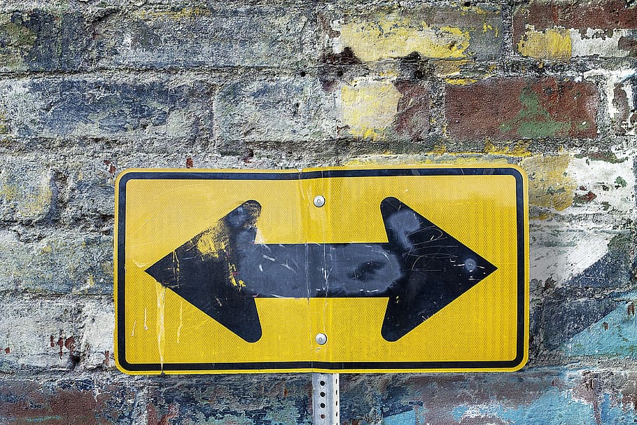 Yellow and Black 2-way Signage, art, background, brick, brick texture HD wallpaper