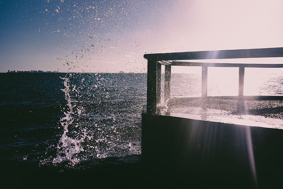 Silhouette of Dock Near Body of Water, beach, clouds, daylight HD wallpaper