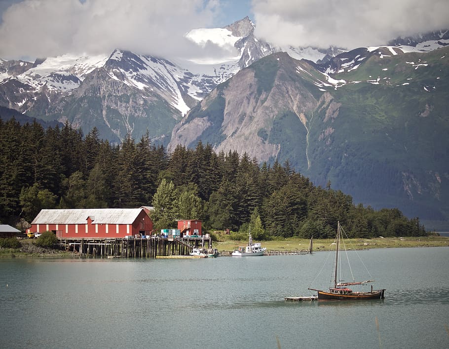 sailboat, haines, alaska, glacier, fishing, cannery, mountain, HD wallpaper