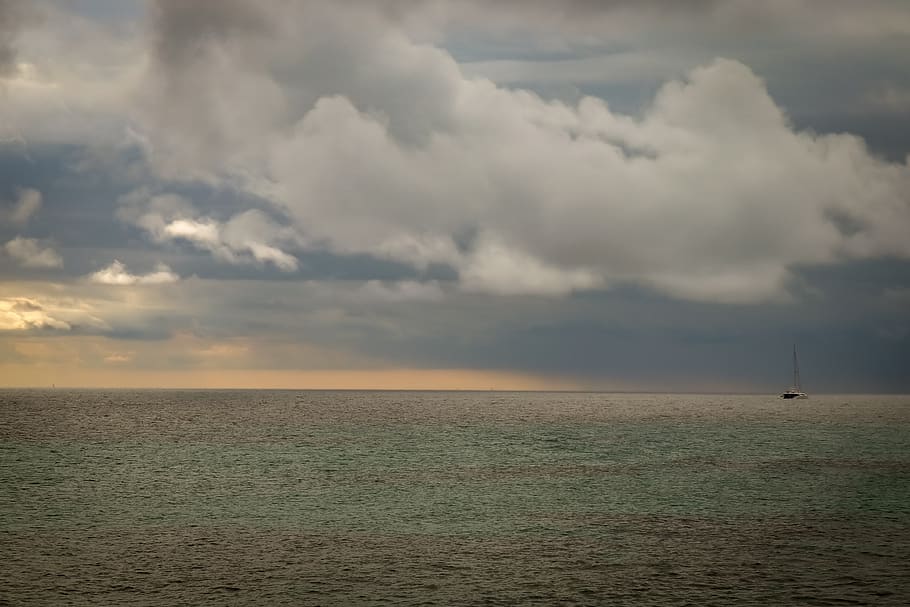 sea, clouds, sky, water, ocean, thunderstorm, vacations, mood HD wallpaper
