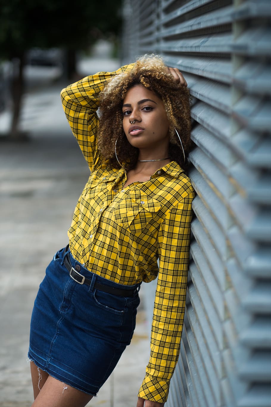 Jean skirt outfit top yellow