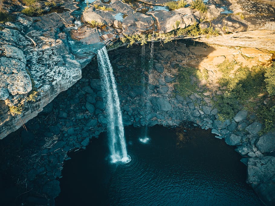 plunge waterfall, nature, cave, landscape, outdoors, snow, glacier HD wallpaper