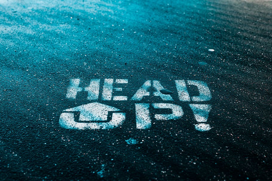 Head Up written text on wall, communication, sign, road, high angle view HD wallpaper