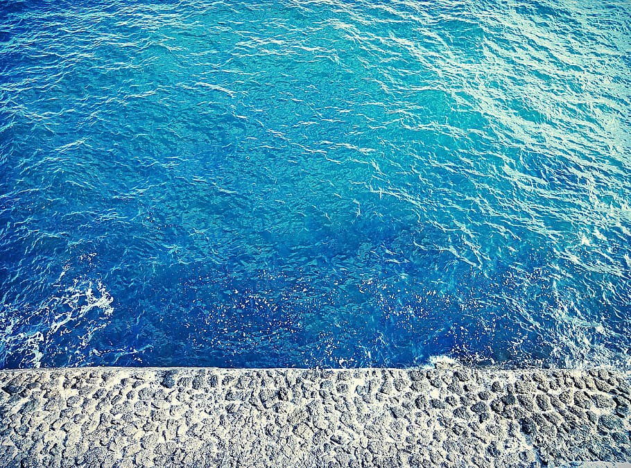 Body of Water Near Concrete Surface, bay, blue, clear, high angle shot HD wallpaper