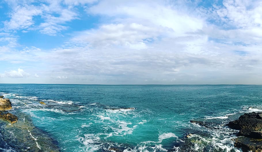 lebanon, beirut, sky, clouds, blue, water, sea, wallpaper, panoramic, HD wallpaper