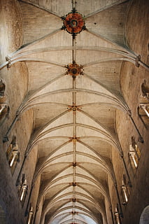 girona, cathedral, architecture, no people, ceiling, low angle view HD wallpaper