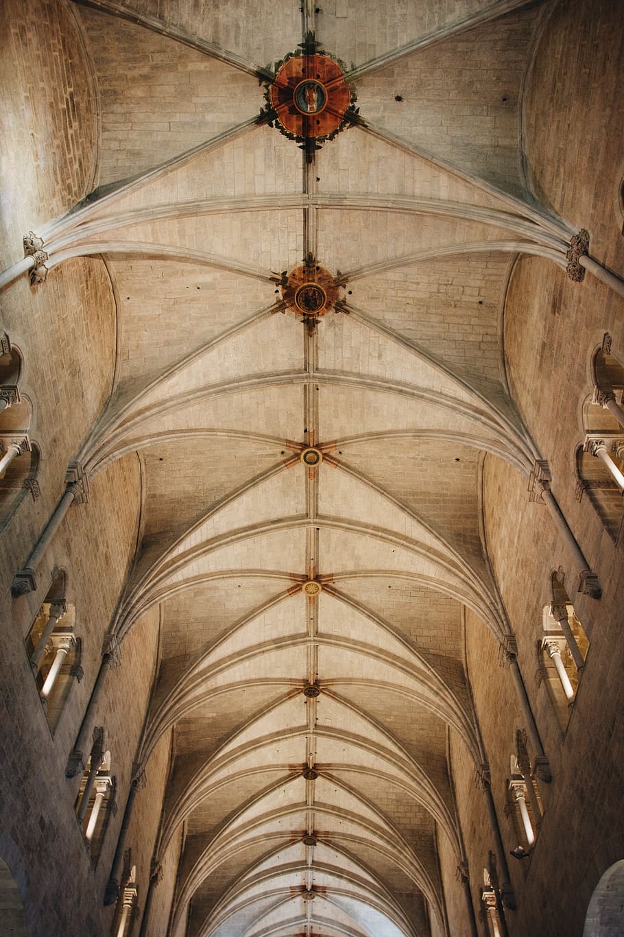 girona, cathedral, architecture, no people, ceiling, low angle view HD wallpaper