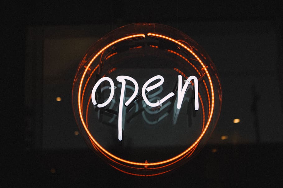 open, sign, neon, store, shop, shopping, restaurant, communication HD wallpaper