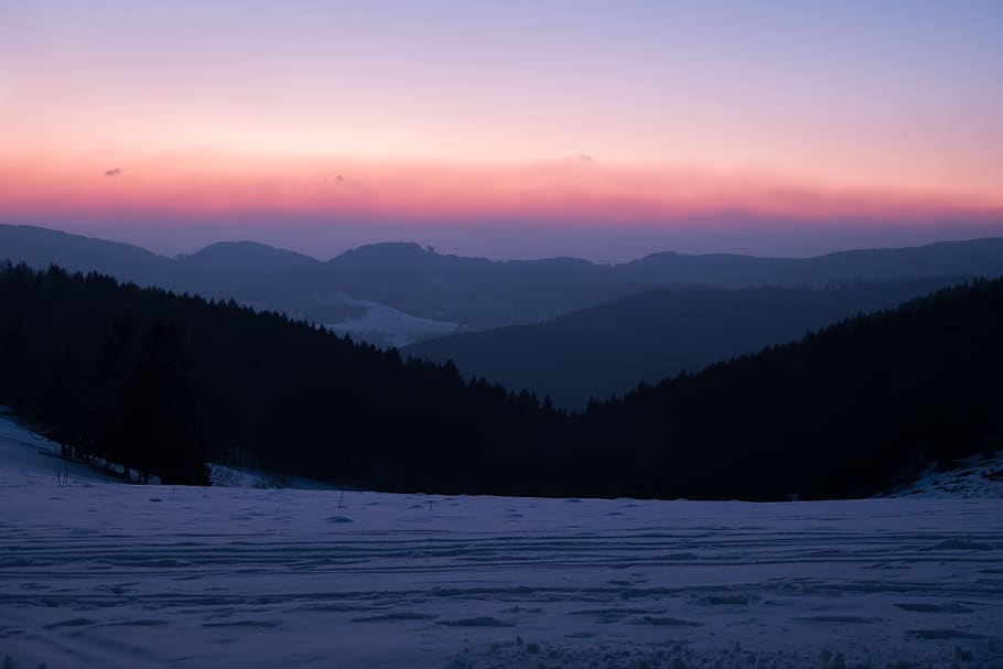 nature, mountain, landscape, sunset, winter, abendstimmung HD wallpaper