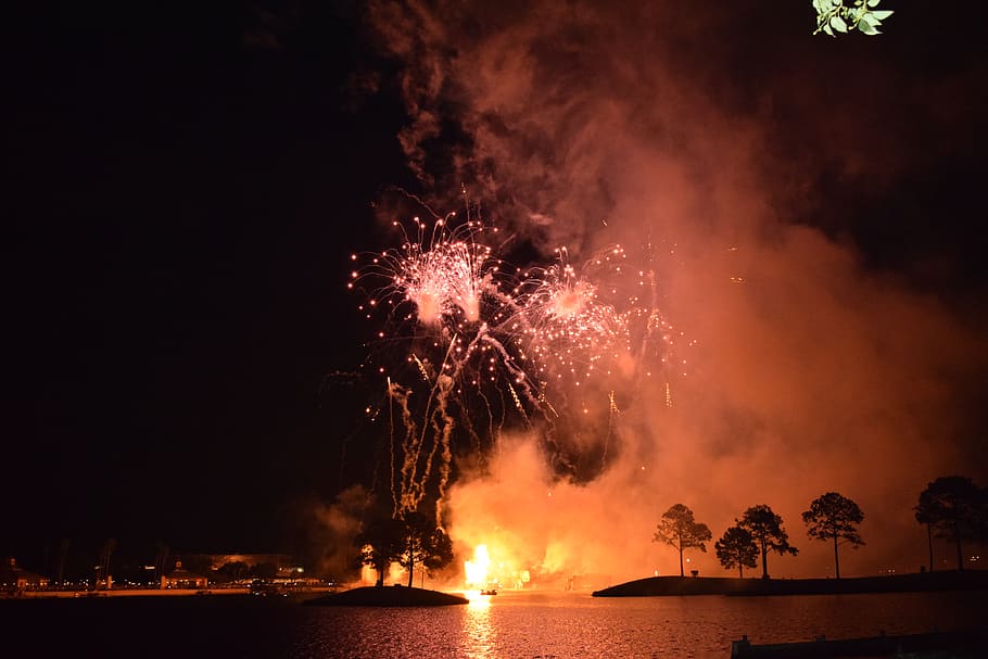 fireworks, night, sky, explosion, independence day, light show HD wallpaper