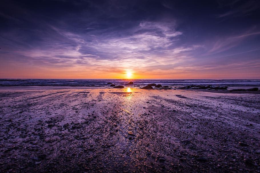 Atlantic Summer Beach Sunset, travel, clouds, coast, distance HD wallpaper