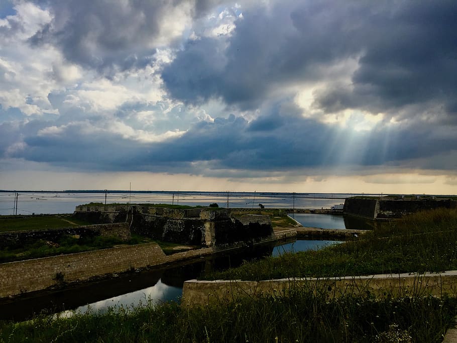 sri lanka, jaffna, fort, sky, cloud - sky, water, bridge, connection, HD wallpaper