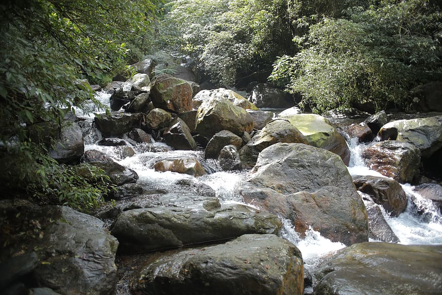 cascading river surrounded by rocks, water, nature, outdoors HD wallpaper
