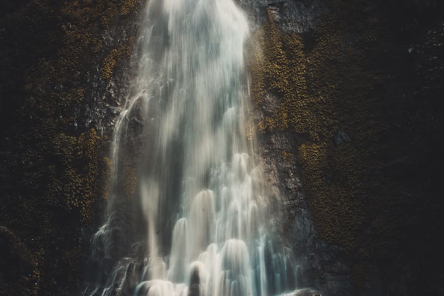 Photography of Waterfalls in Cave, abstract, back light, blur HD wallpaper