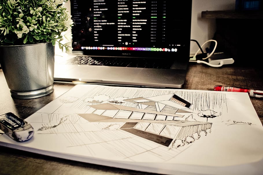 House Sketch With Eraser, composition, computer, contemporary HD wallpaper