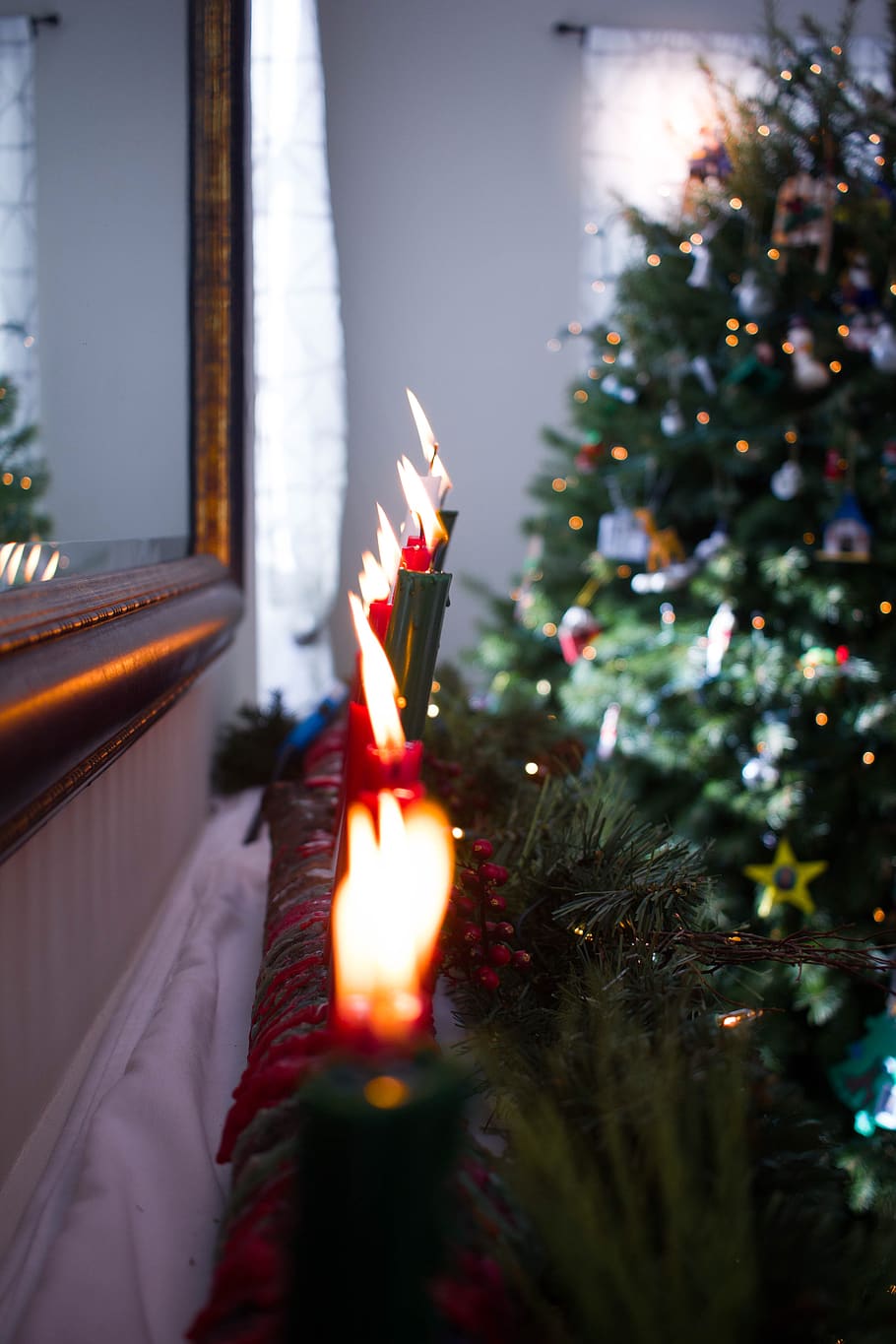 candle, fire, light, christmas, tree, beautiful, tones, colors HD wallpaper