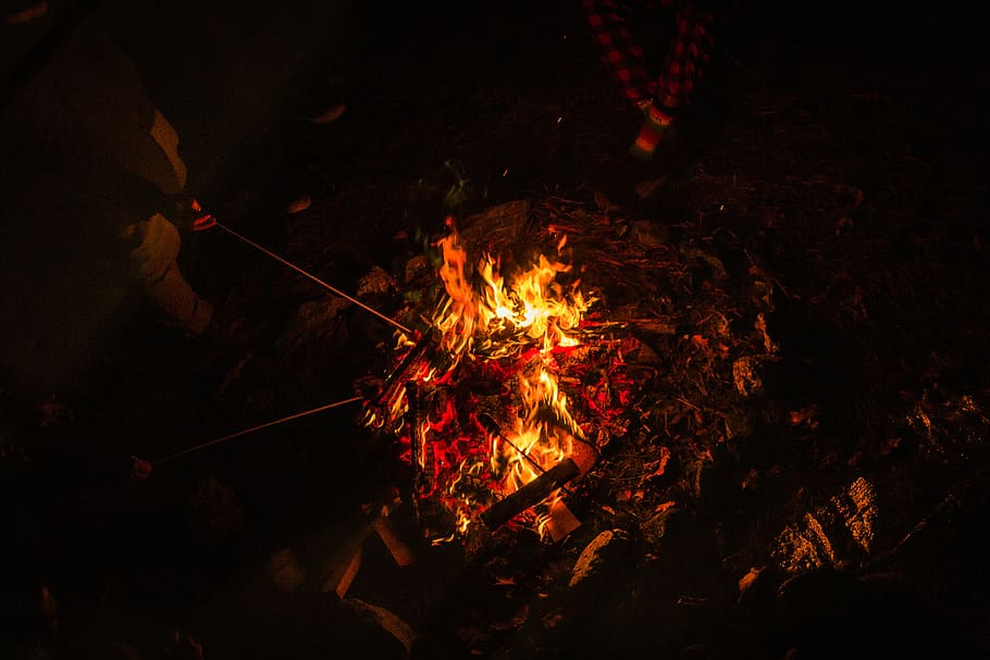 bonfire, flame, human, person, leisure activities, adventure, HD wallpaper