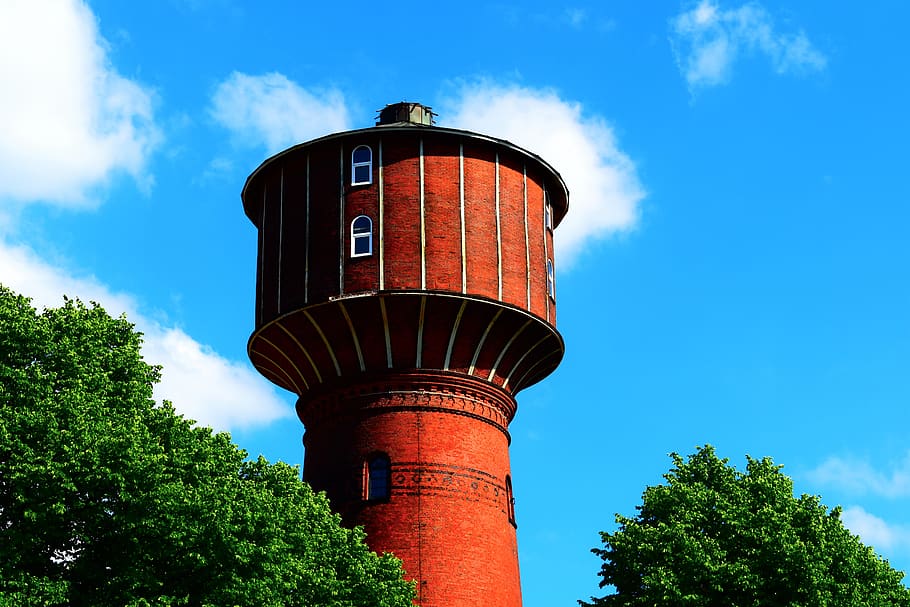 germany, elmshorn, water tank, buiding, urban city, sky, water tower, HD wallpaper