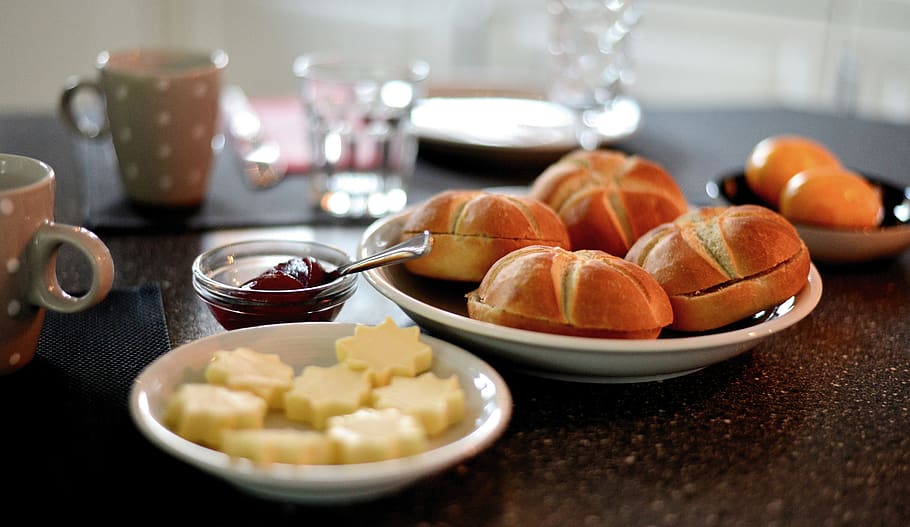 breakfast, have breakfast, roll, breakfast table, covered, eat HD wallpaper