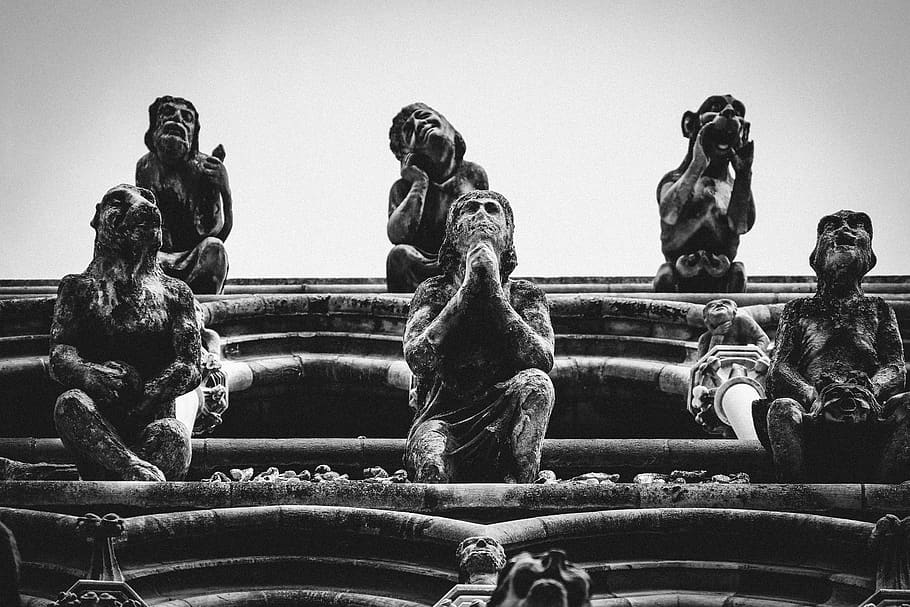 six statues, sculpture, art and craft, representation, human representation HD wallpaper