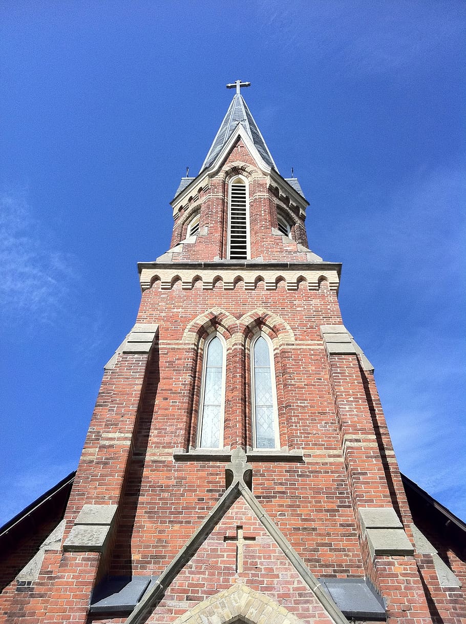 canada, ajax, religion, brick, bricks, church, blue skies, steeple HD wallpaper