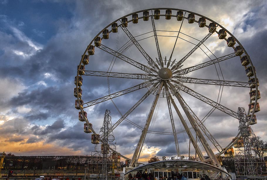 Ferris Wheel Underneath Cloudy Day, big wheel, carnival, circus