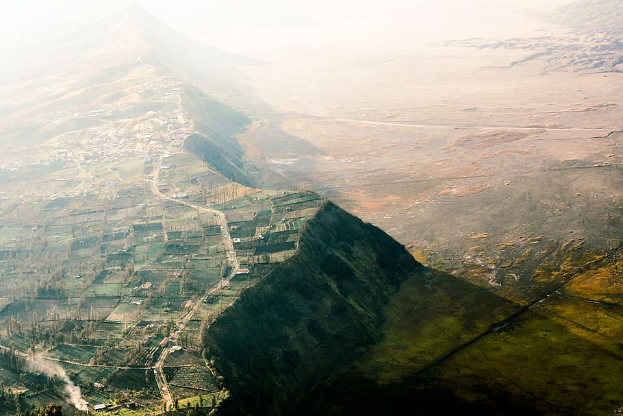 bird's eye view of mountain, indonesia, bromo, landscape, explore HD wallpaper