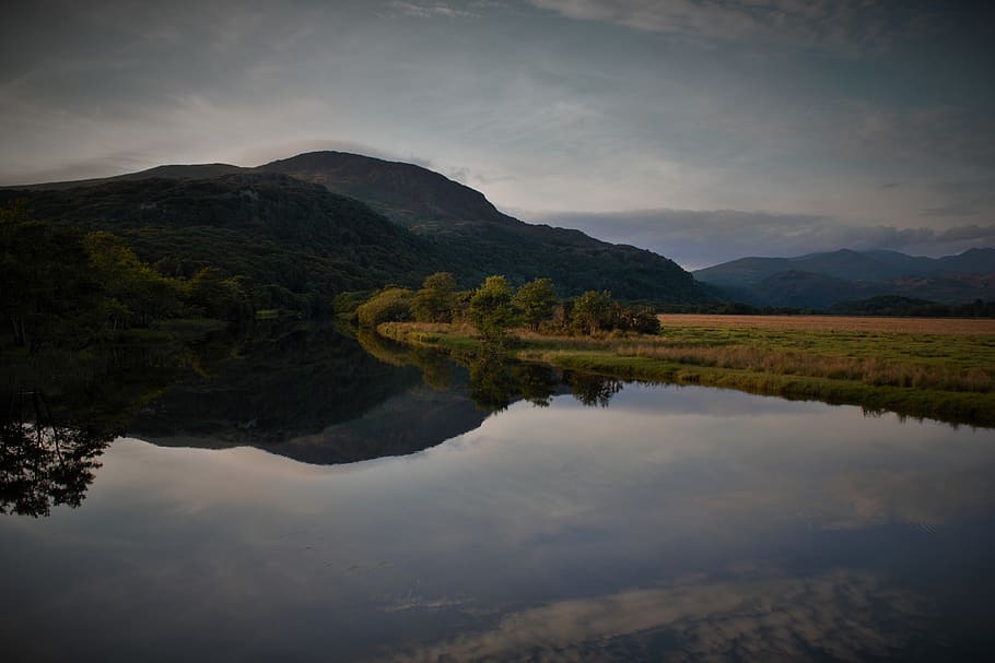 lakes, calm, tranquility, countryside, water, reflection, sky HD wallpaper