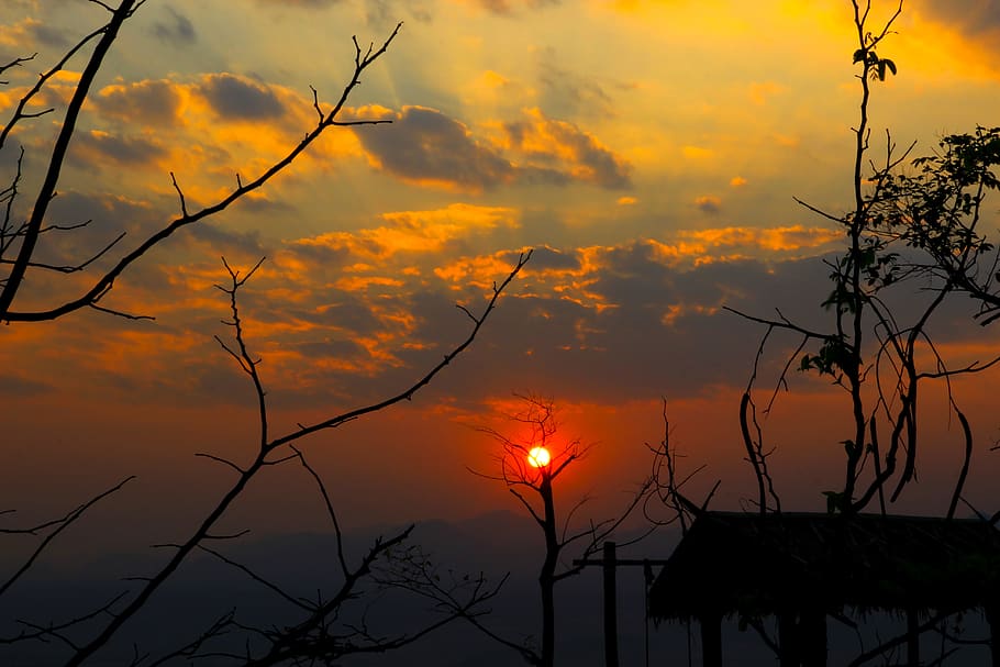 sunset, sky, sunrise, landscape, dawn, nature, sunny, orange HD wallpaper