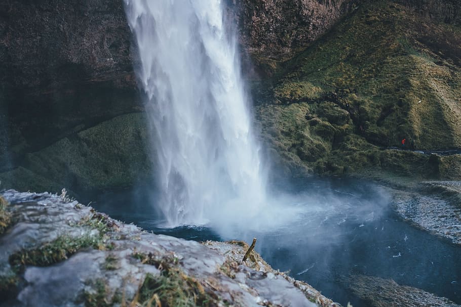 black, blue, gray, green, moss, rocks, waterfalls, scenics - nature HD wallpaper